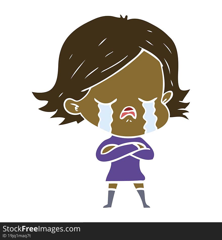 flat color style cartoon girl crying