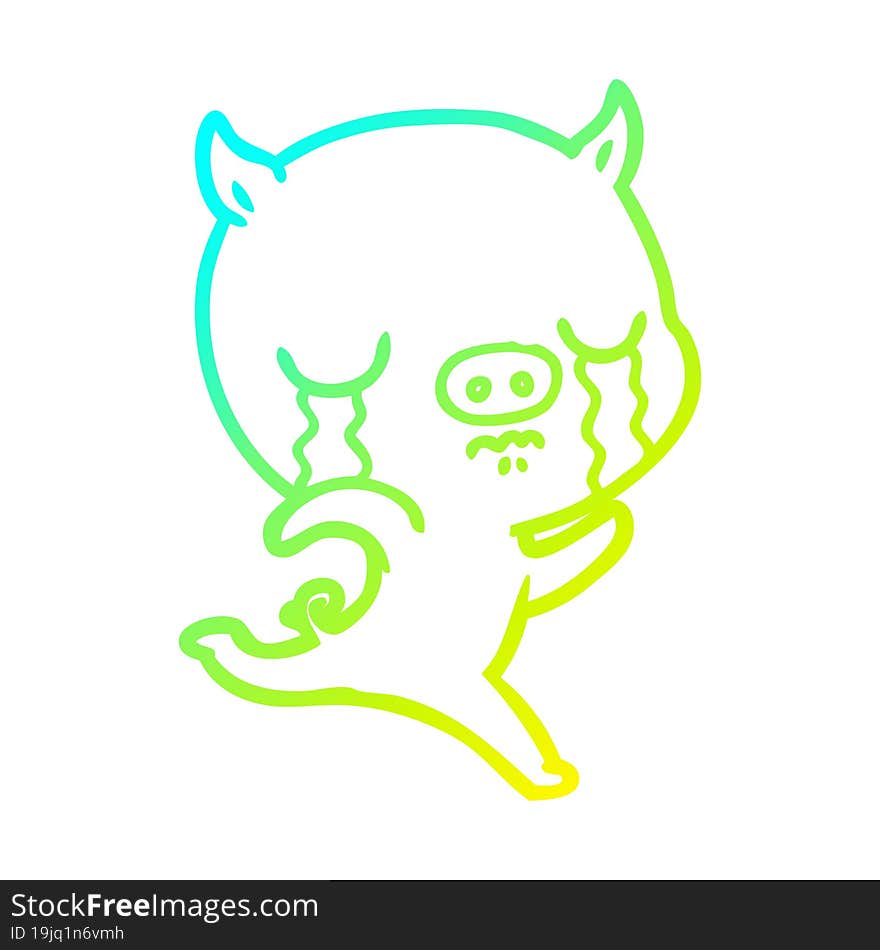 cold gradient line drawing cartoon running pig crying