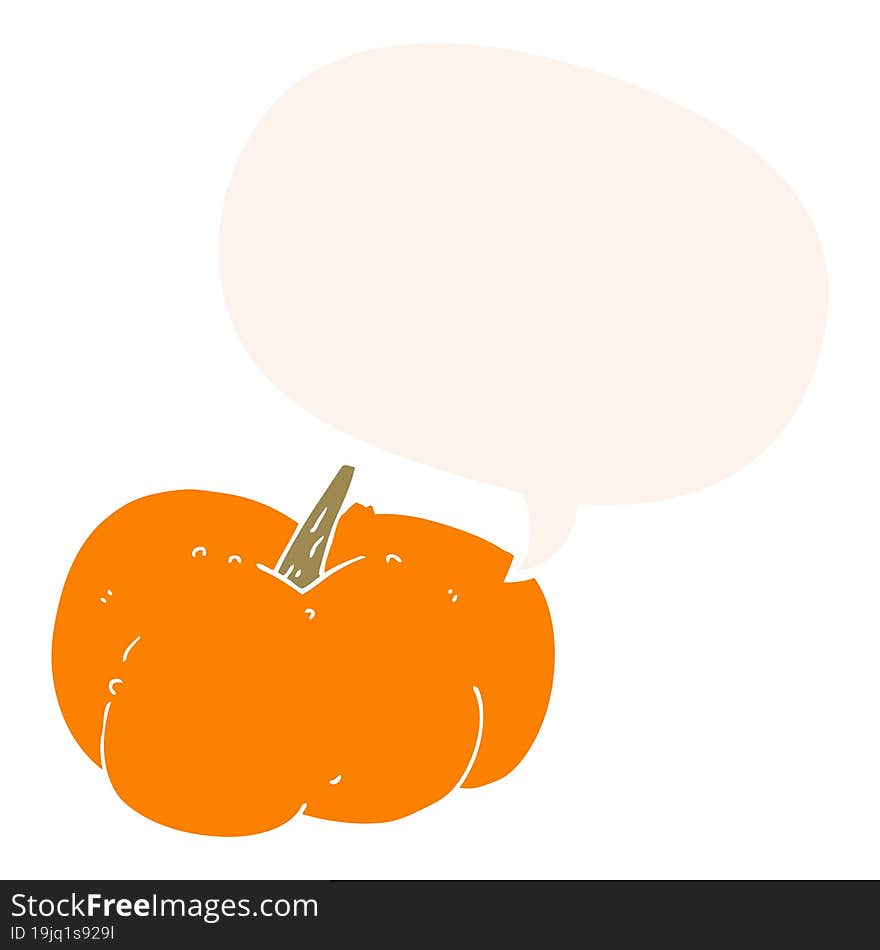 cartoon pumpkin squash and speech bubble in retro style