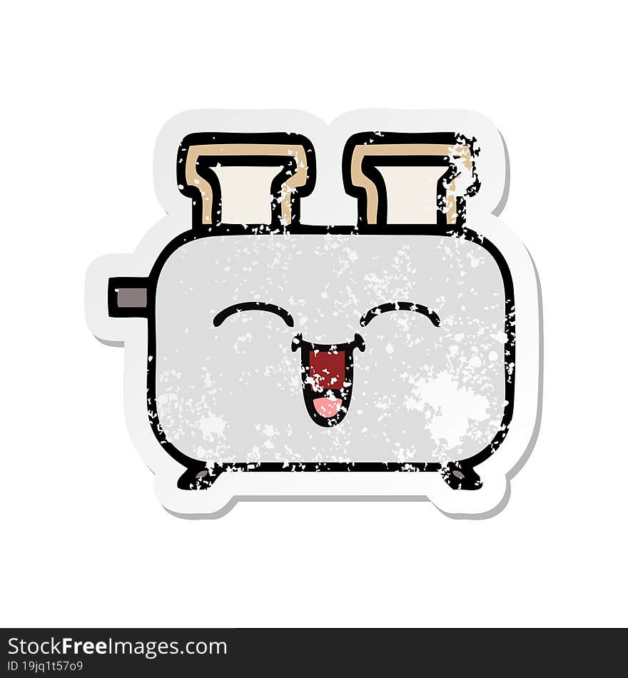 Distressed Sticker Of A Cute Cartoon Of A Toaster