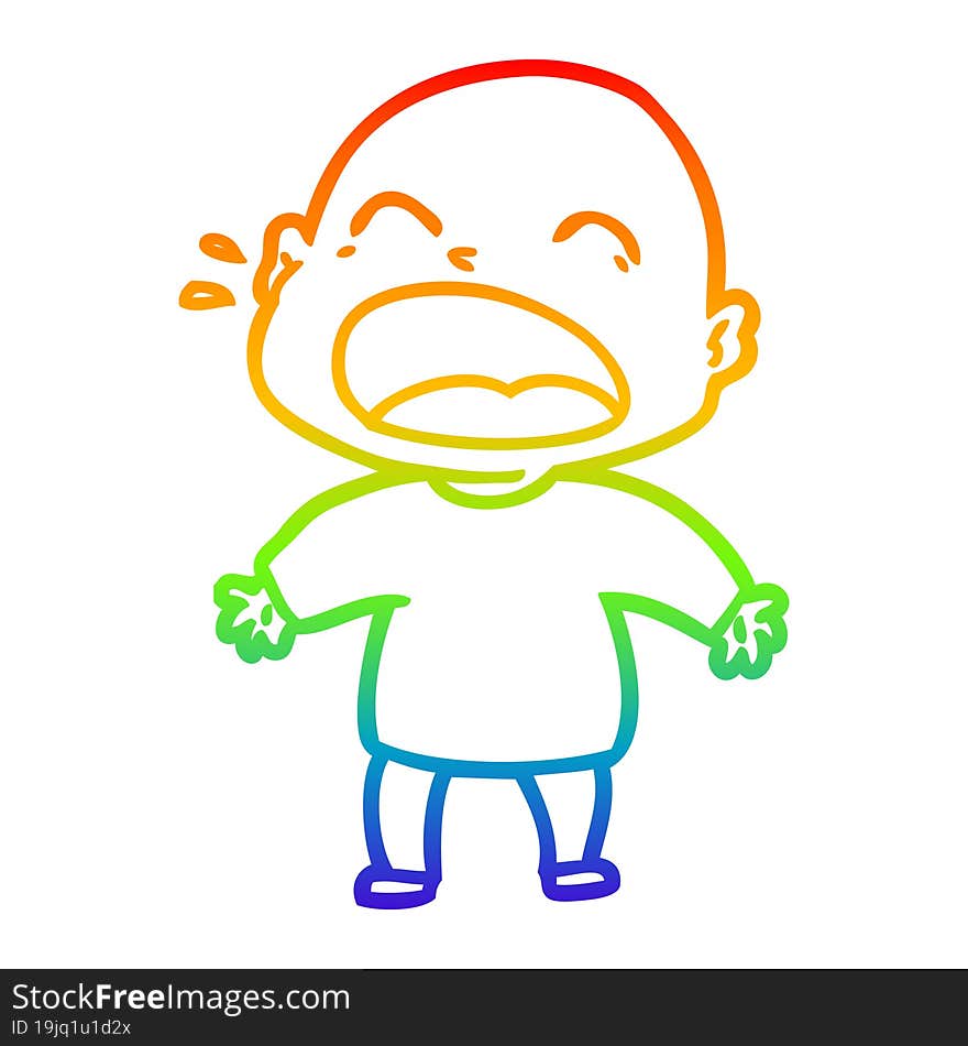 Rainbow Gradient Line Drawing Cartoon Shouting Bald Man