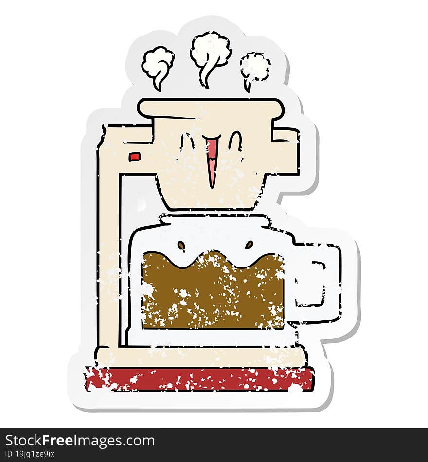 distressed sticker of a steaming hot coffee pot