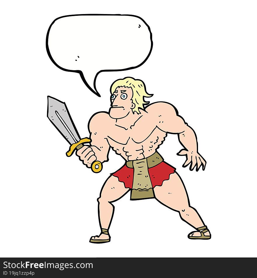 cartoon fantasy hero man with speech bubble