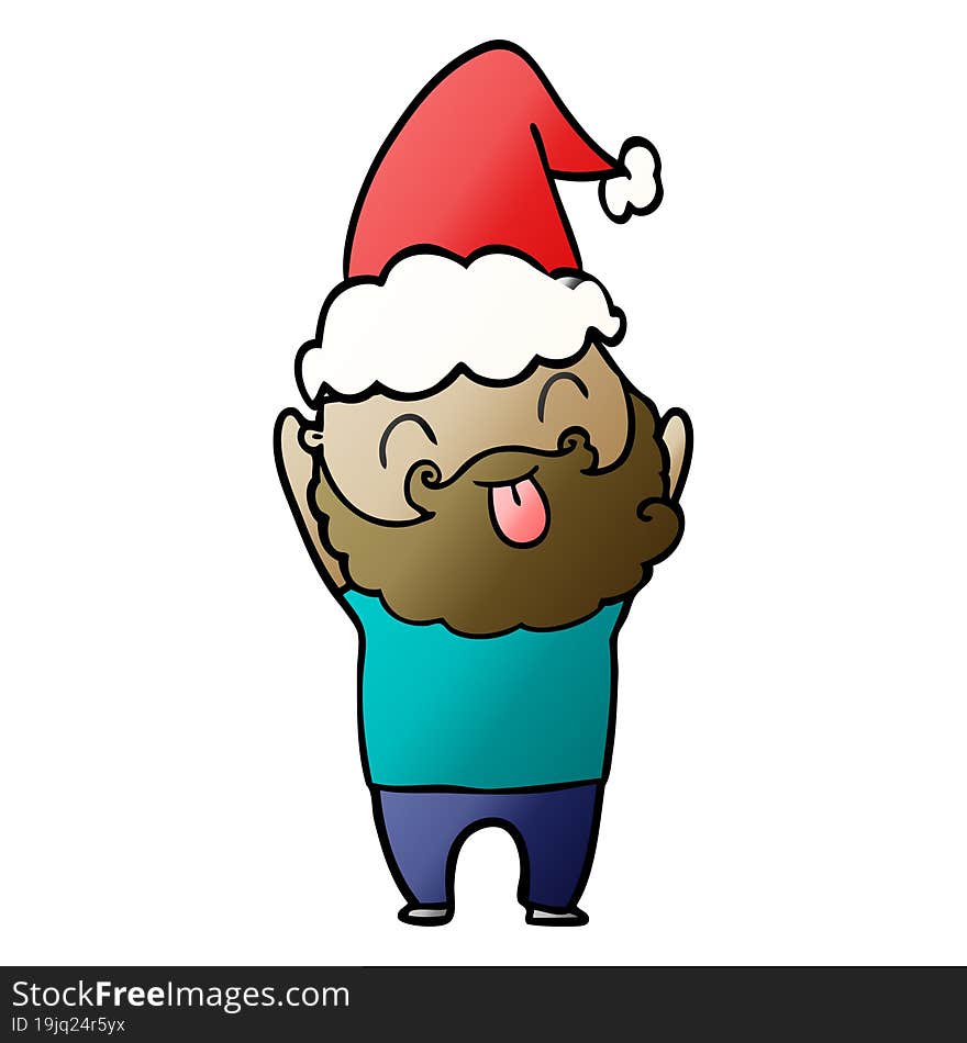 Man With Beard Sticking Out Tongue Wearing Santa Hat