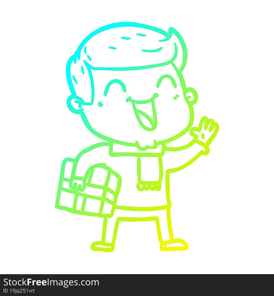 cold gradient line drawing of a cartoon happy man