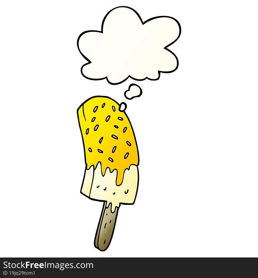 cartoon ice cream lolly and thought bubble in smooth gradient style