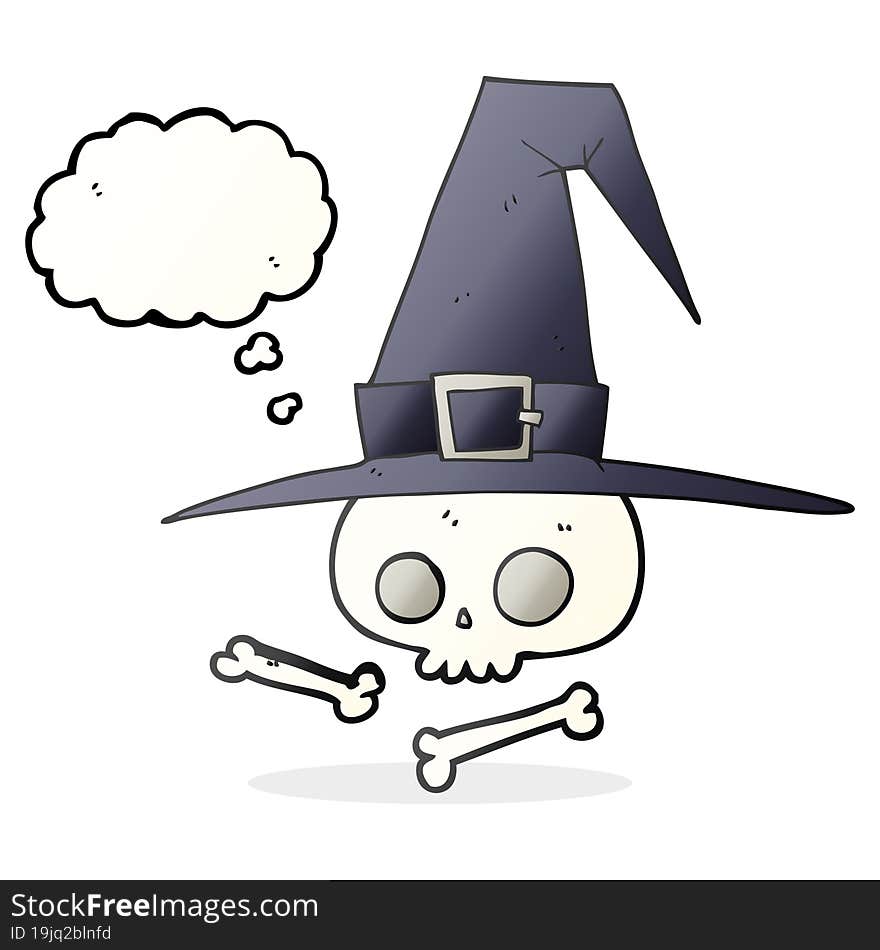 thought bubble cartoon witch hat with skull