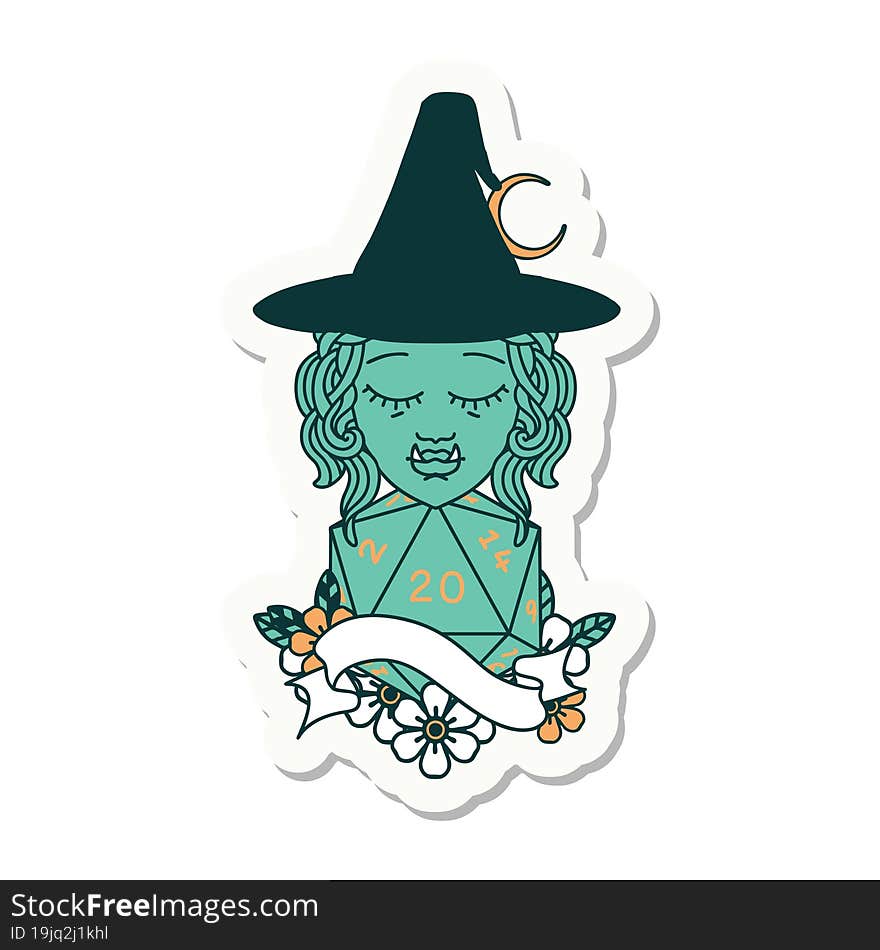 half orc witch character with natural twenty dice roll sticker