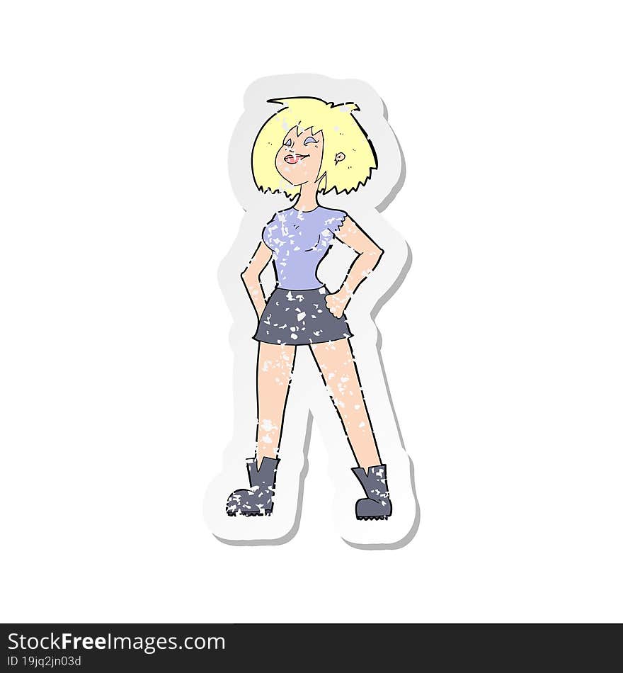 retro distressed sticker of a cartoon capable woman