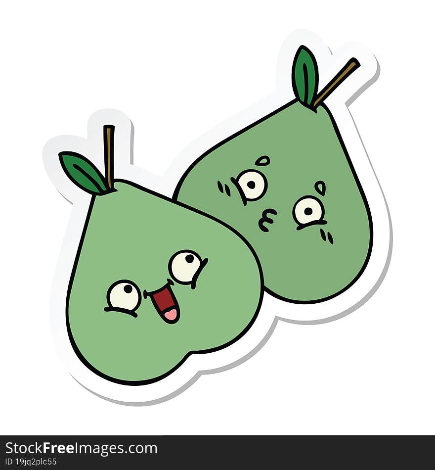 Sticker Of A Cute Cartoon Green Pear