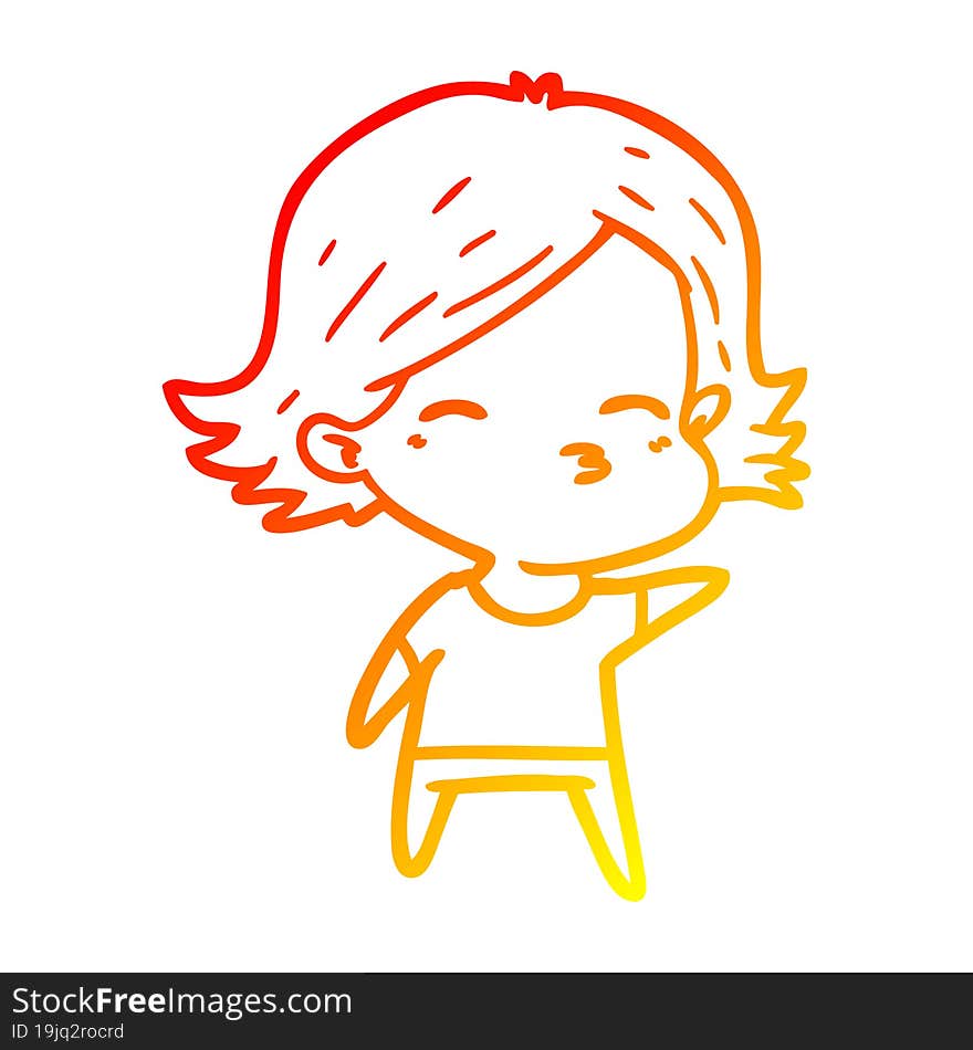 warm gradient line drawing of a cartoon woman