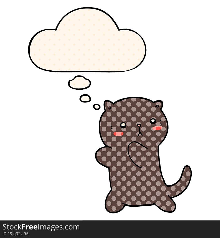 cute cartoon cat with thought bubble in comic book style