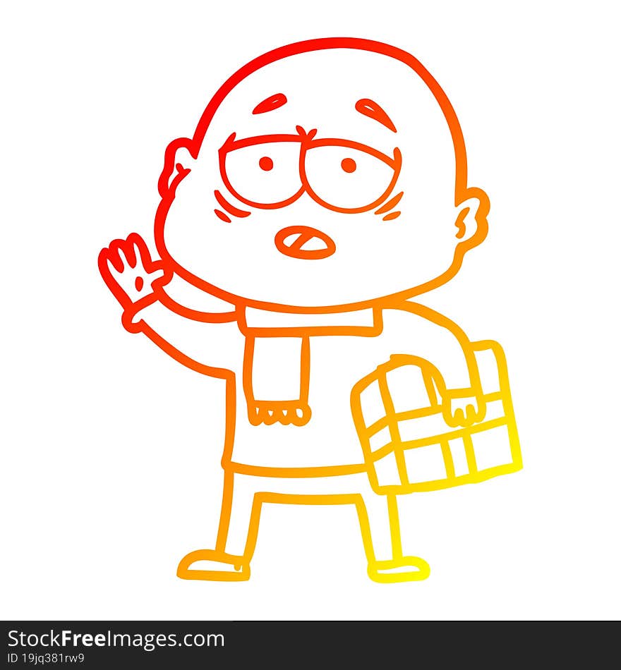 warm gradient line drawing cartoon tired bald man