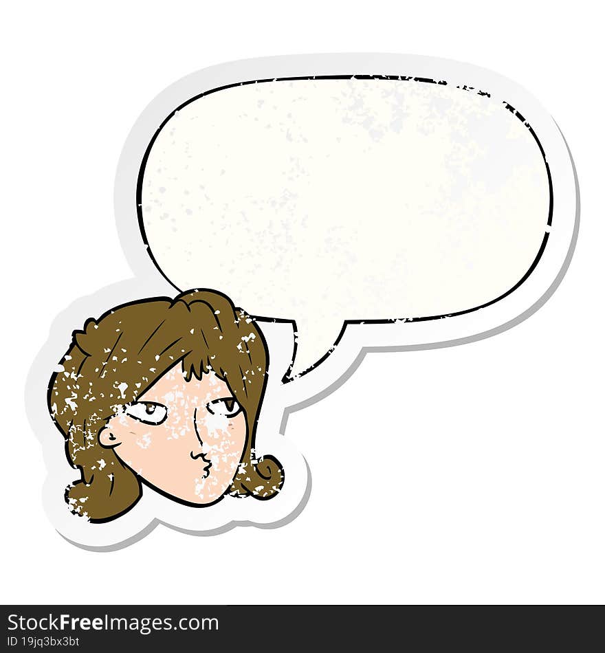 cartoon woman and speech bubble distressed sticker