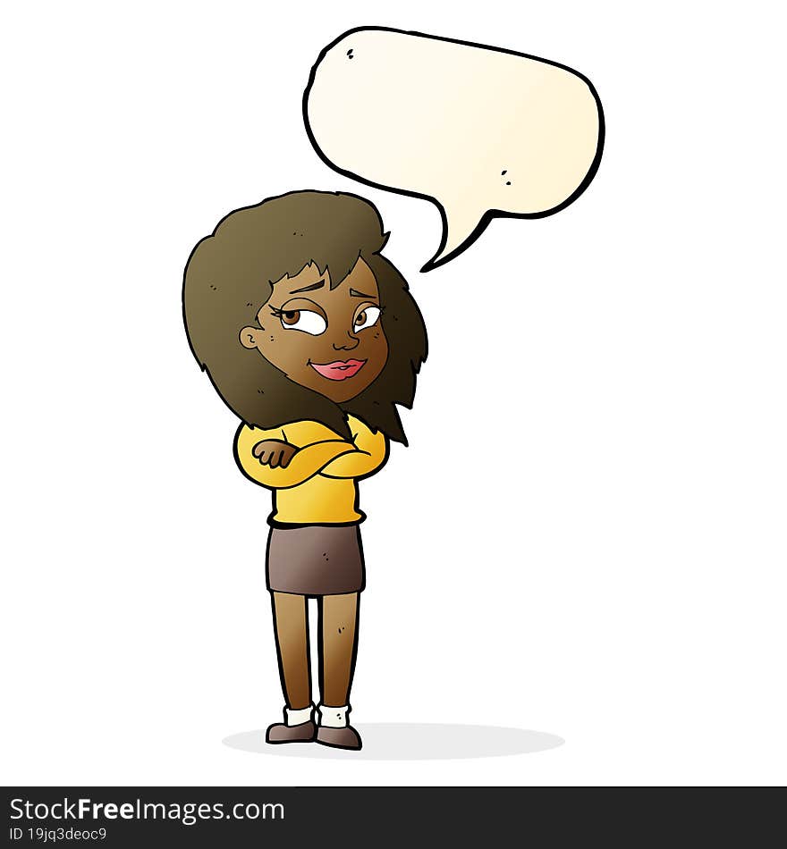 Cartoon Woman With Crossed Arms With Speech Bubble