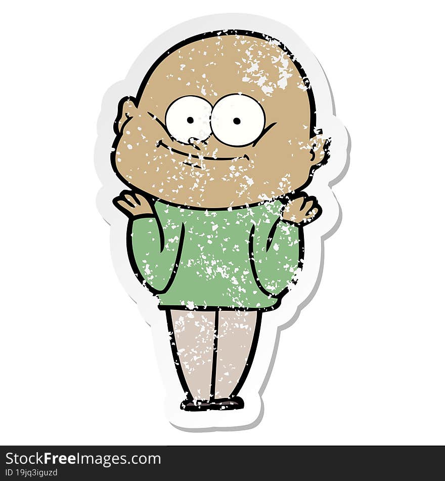 Distressed Sticker Of A Cartoon Bald Man Staring