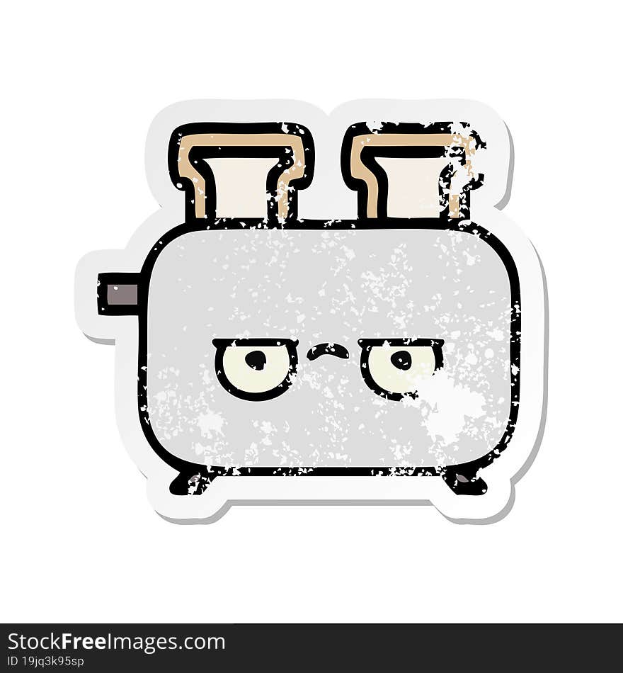 distressed sticker of a cute cartoon of a toaster