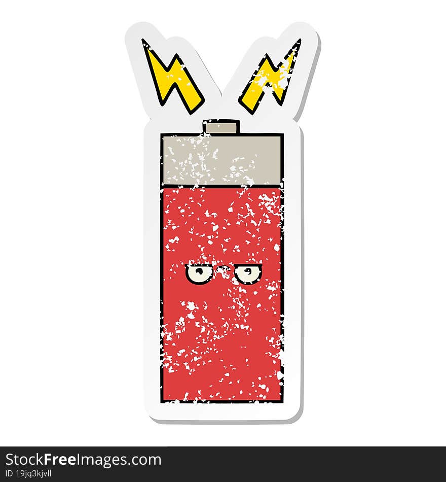 Distressed Sticker Of A Cute Cartoon Battery