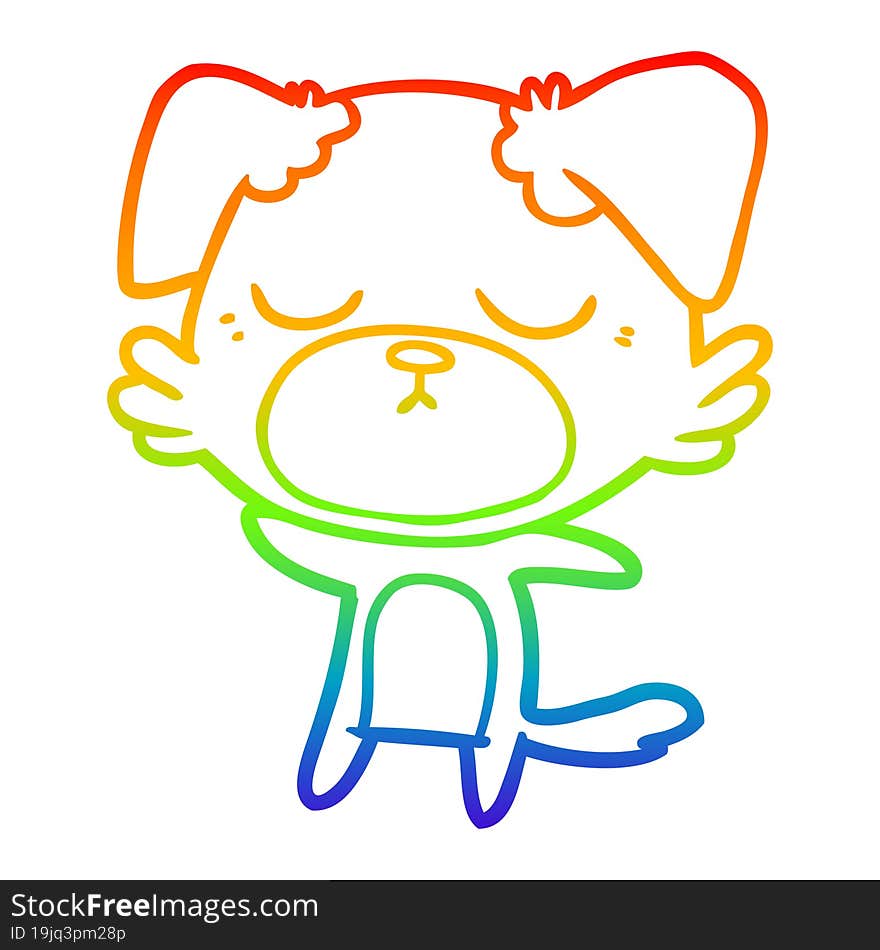 rainbow gradient line drawing of a cute cartoon dog