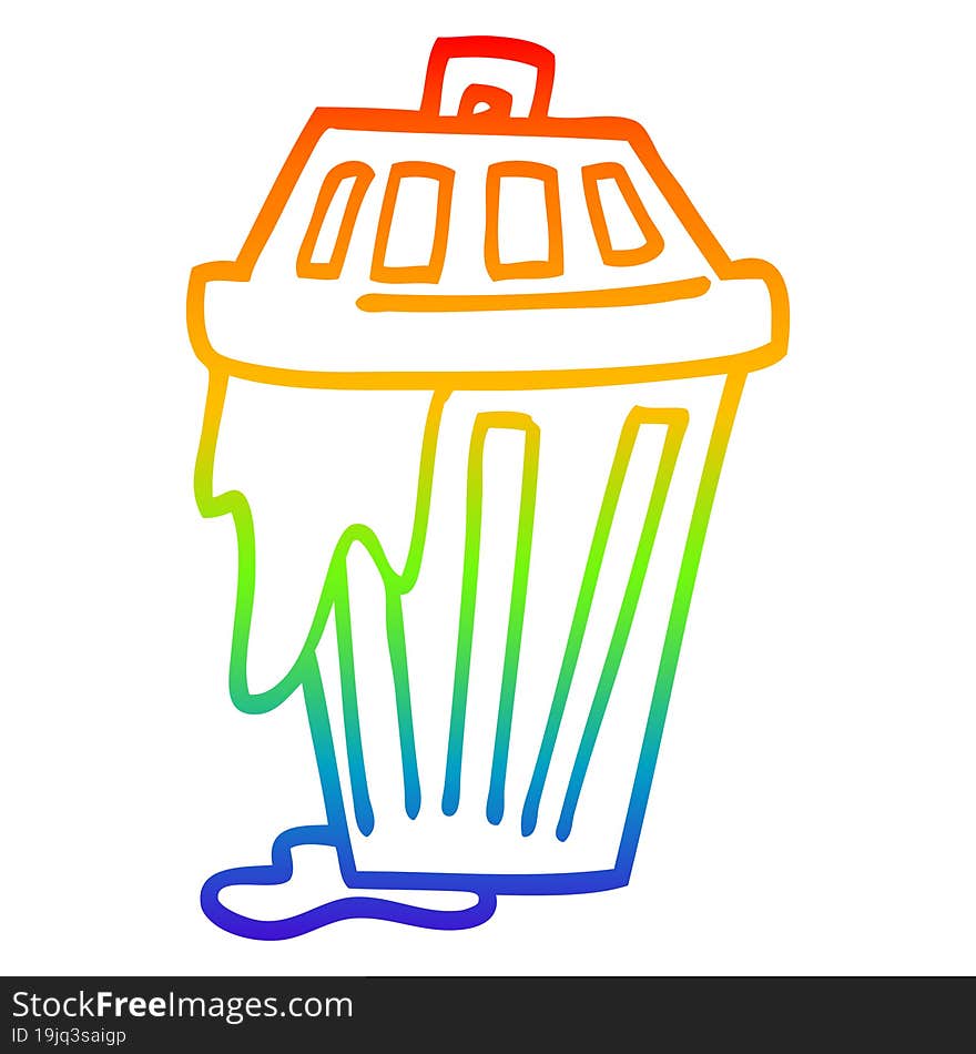 rainbow gradient line drawing of a cartoon waste bin