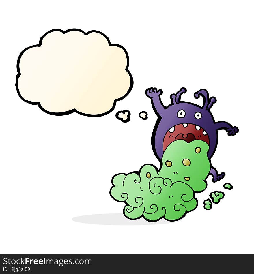 cartoon gross monster being sick with thought bubble