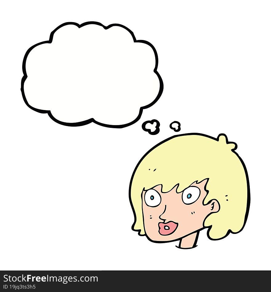 Cartoon Happy Female Face With Thought Bubble