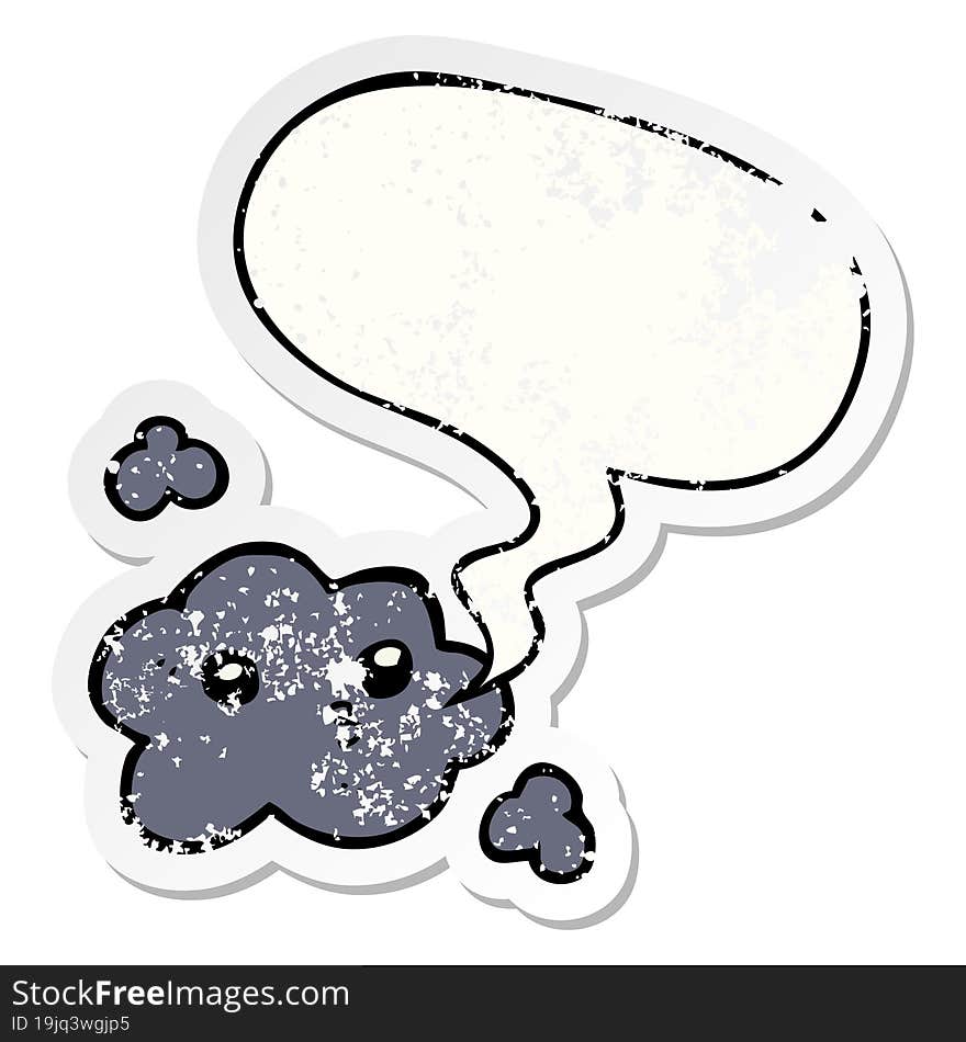 cute cartoon cloud and speech bubble distressed sticker