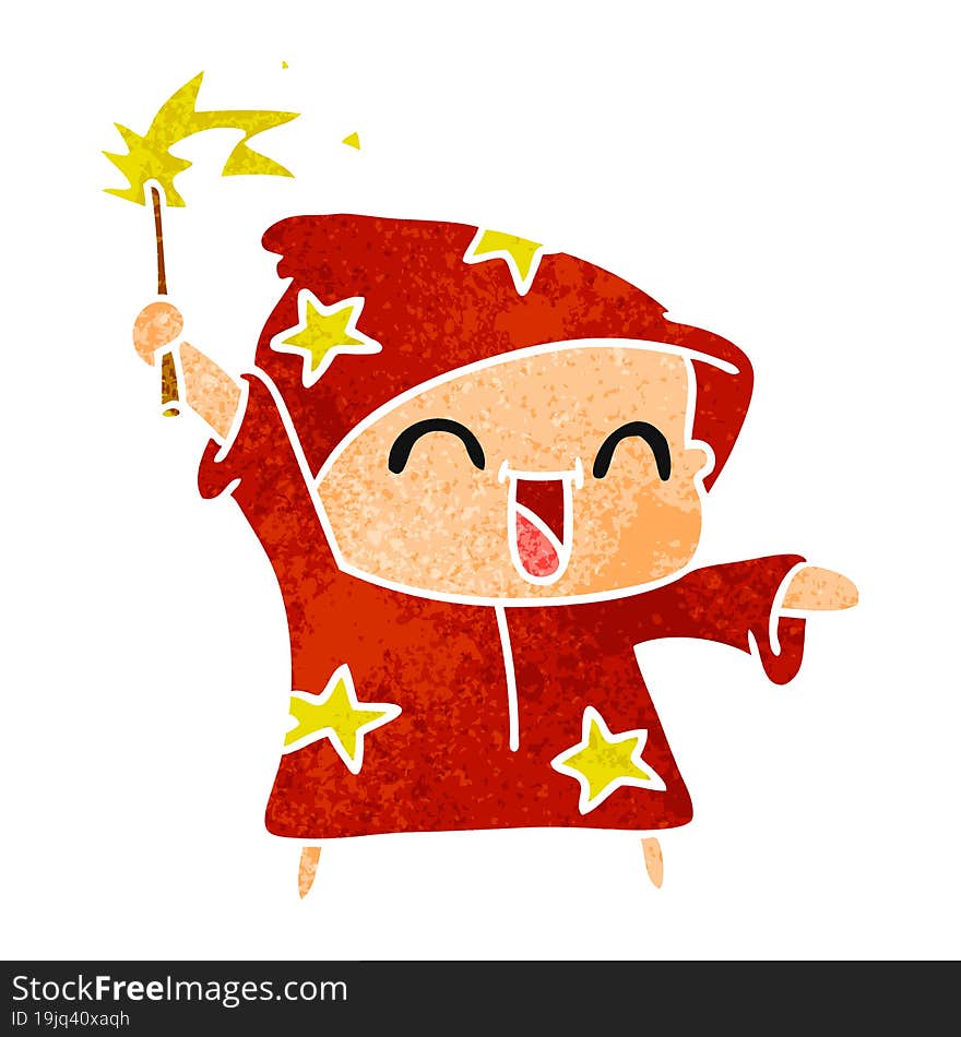 retro cartoon of a happy little wizard