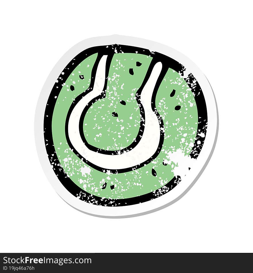 Retro Distressed Sticker Of A Cartoon Tennis Ball