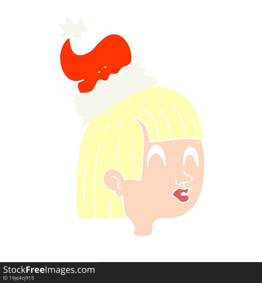 flat color illustration of a cartoon girl wearing christmas hat