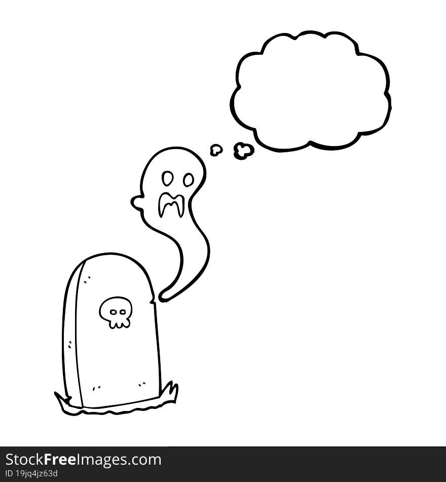 freehand drawn thought bubble cartoon ghost rising from grave