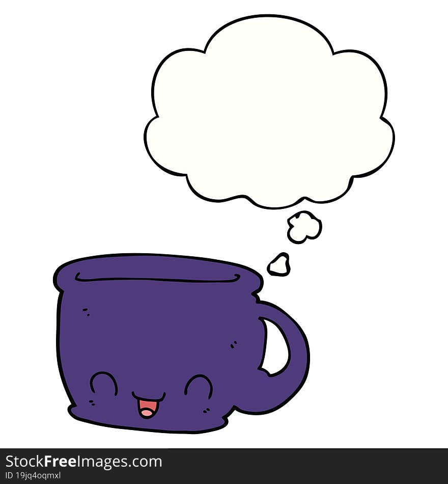 cartoon cup of coffee with thought bubble. cartoon cup of coffee with thought bubble