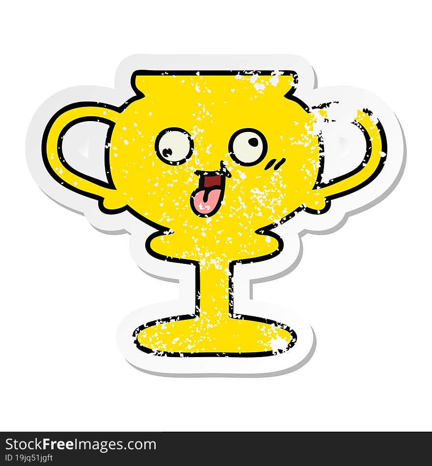 distressed sticker of a cute cartoon trophy