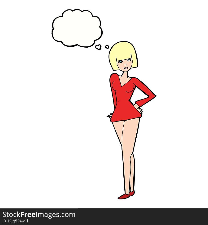 cartoon pretty woman with thought bubble