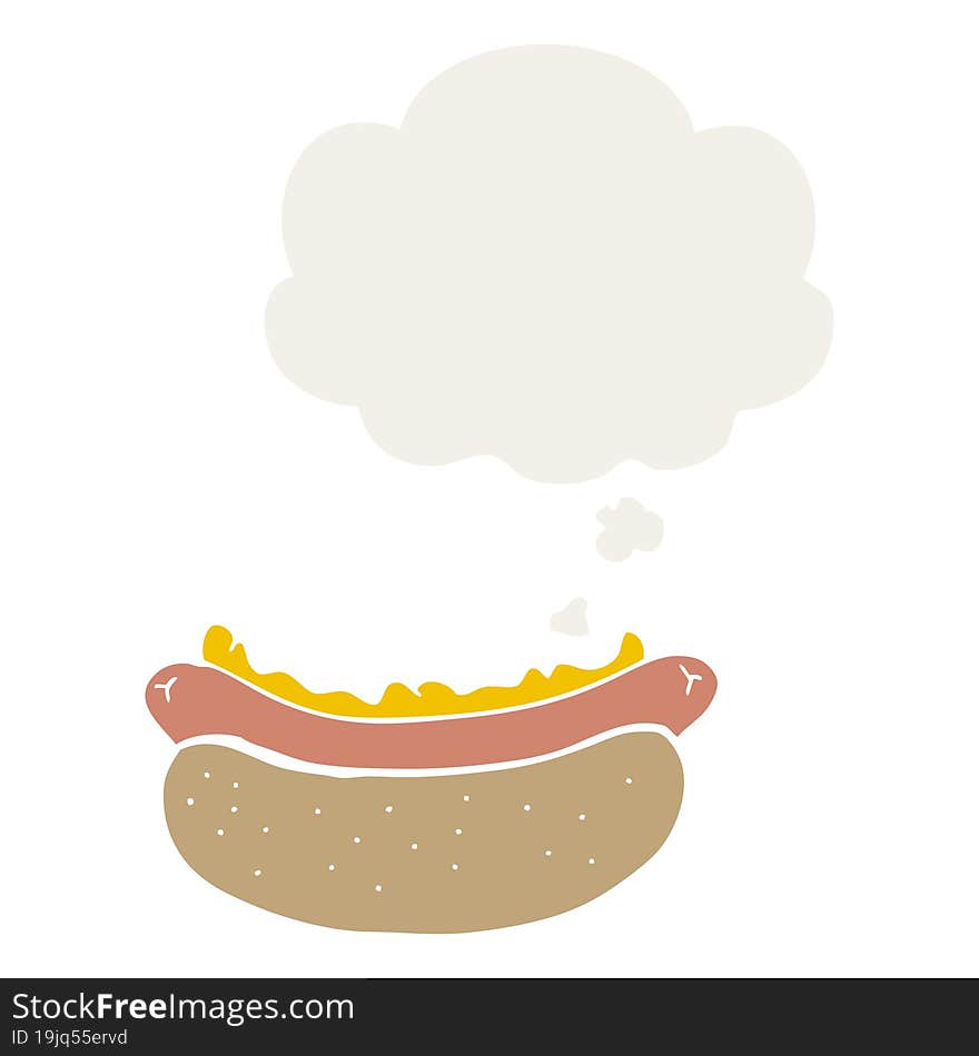 cartoon hotdog with thought bubble in retro style