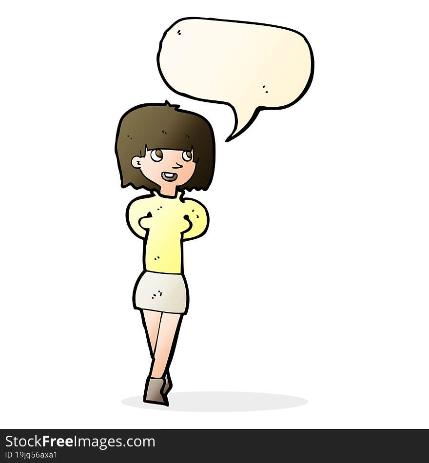 cartoon happy woman with speech bubble