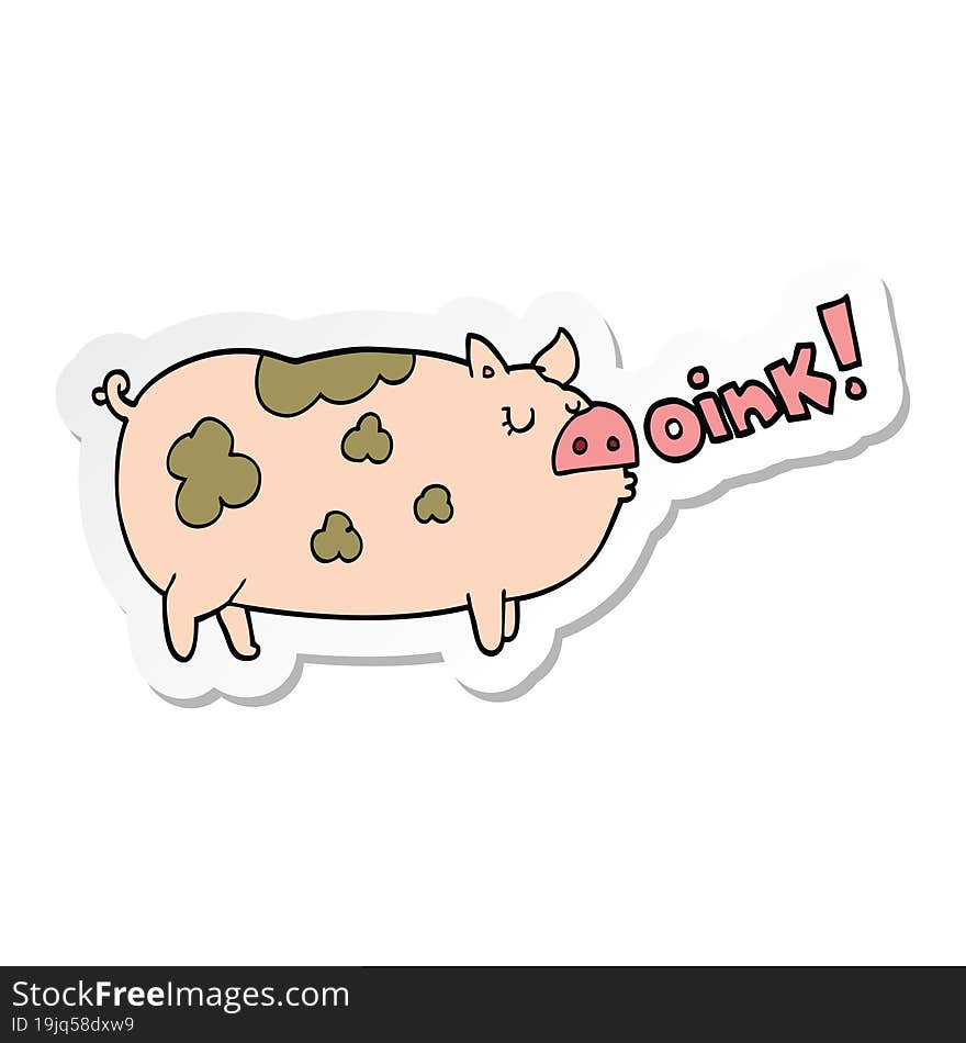 sticker of a cartoon oinking pig