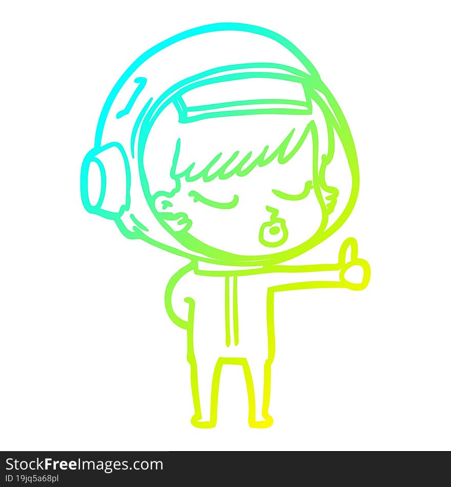 cold gradient line drawing cartoon pretty astronaut girl giving thumbs up