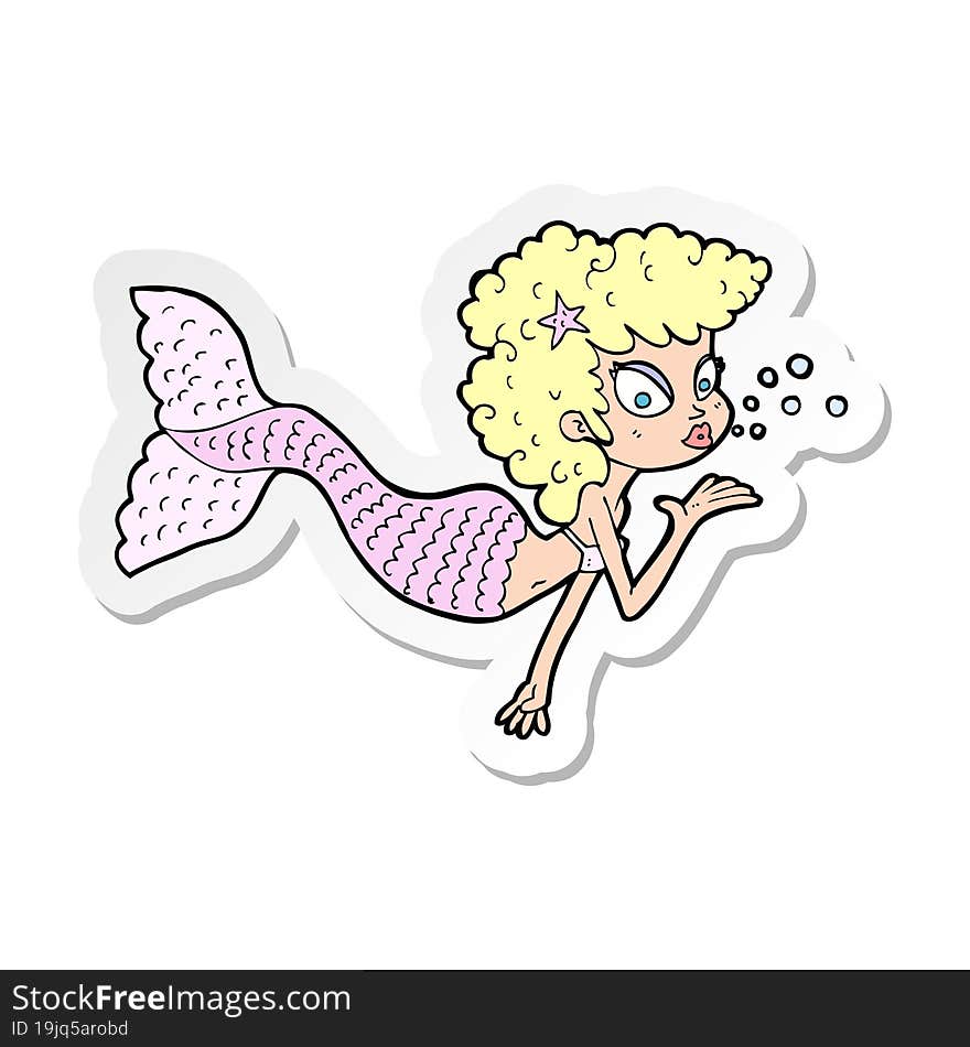 Sticker Of A Cartoon Mermaid Blowing Kiss