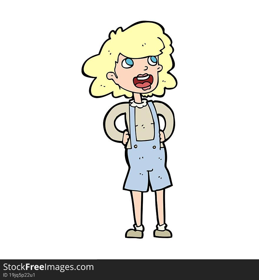 cartoon woman in dungarees