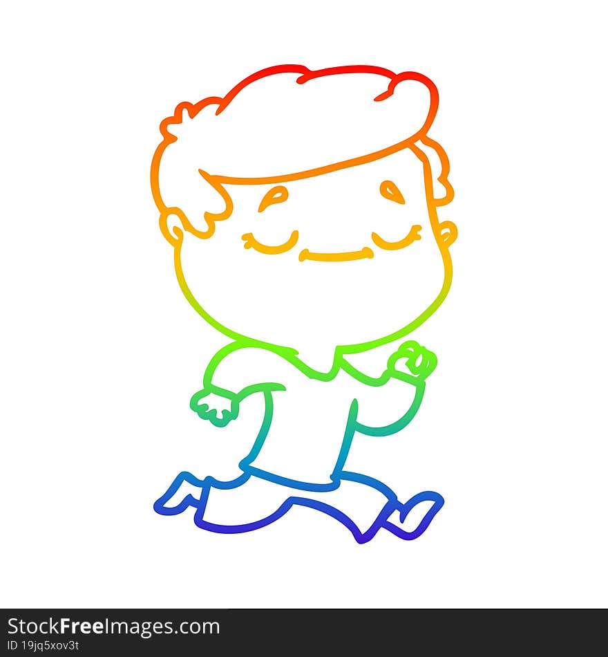 rainbow gradient line drawing of a cartoon peaceful man running