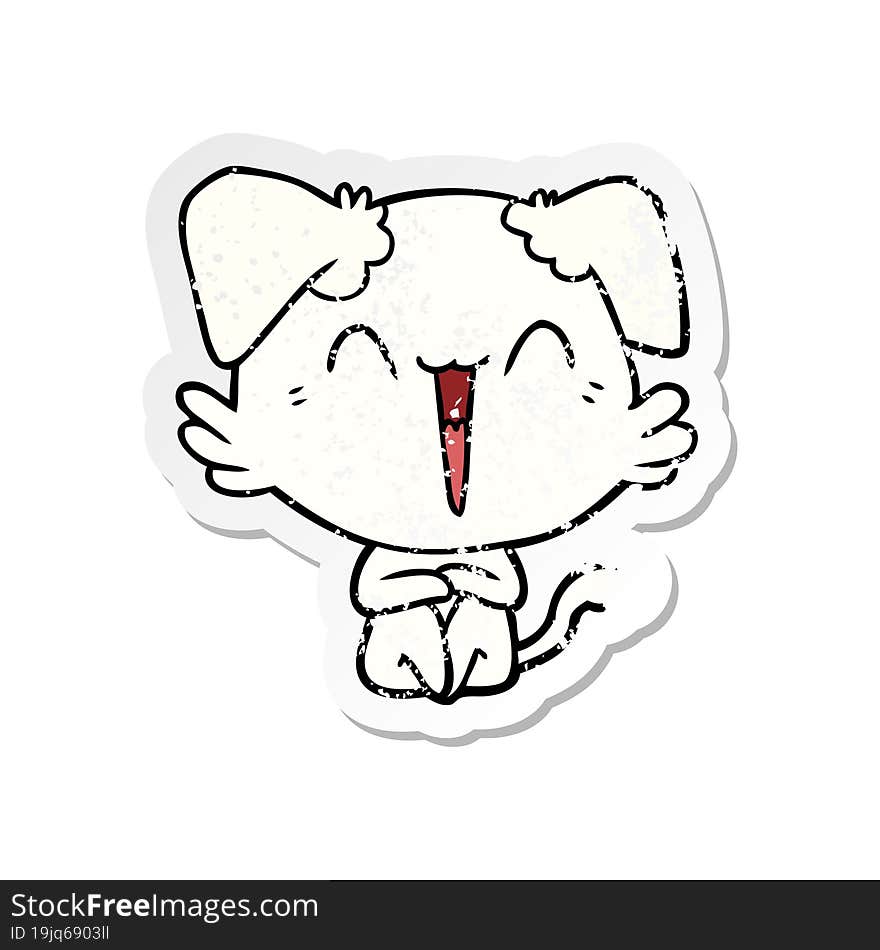 distressed sticker of a happy little dog cartoon