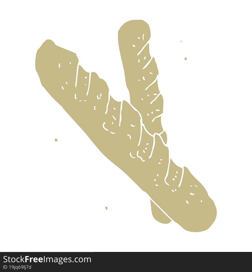 flat color illustration of a cartoon baguette