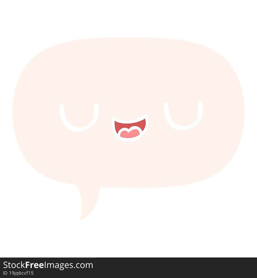 cute cartoon face and speech bubble in retro style