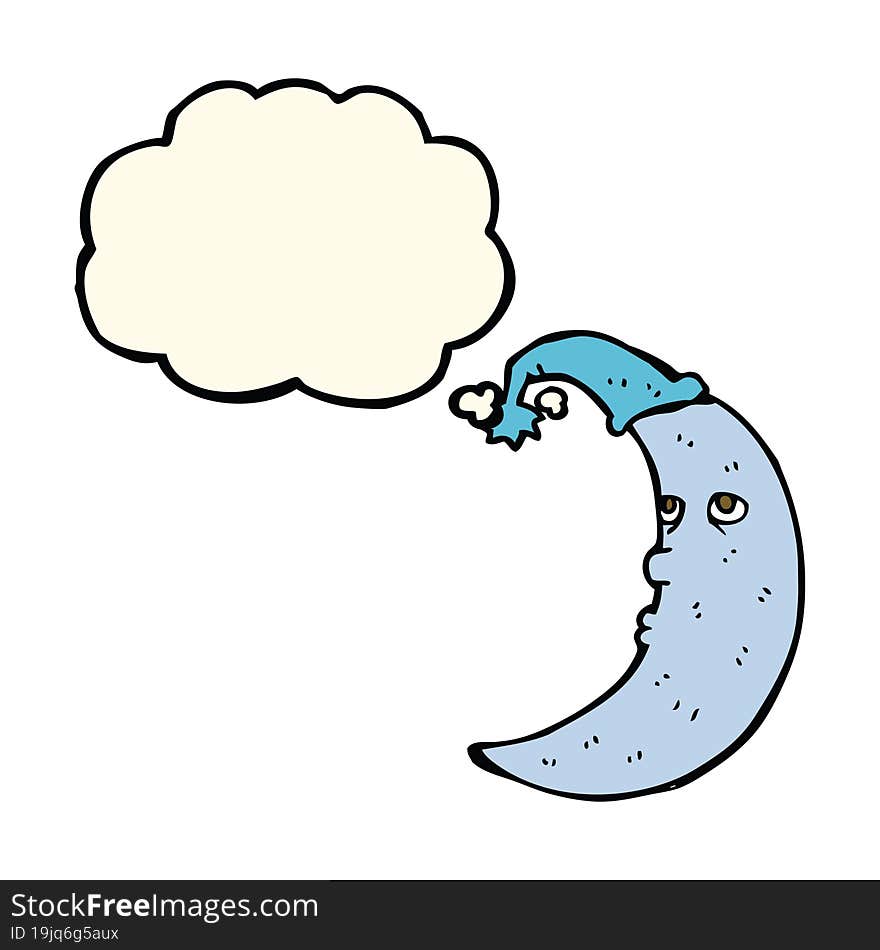 Sleepy Moon Cartoon With Thought Bubble