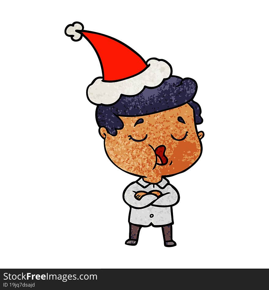 textured cartoon of a man talking wearing santa hat