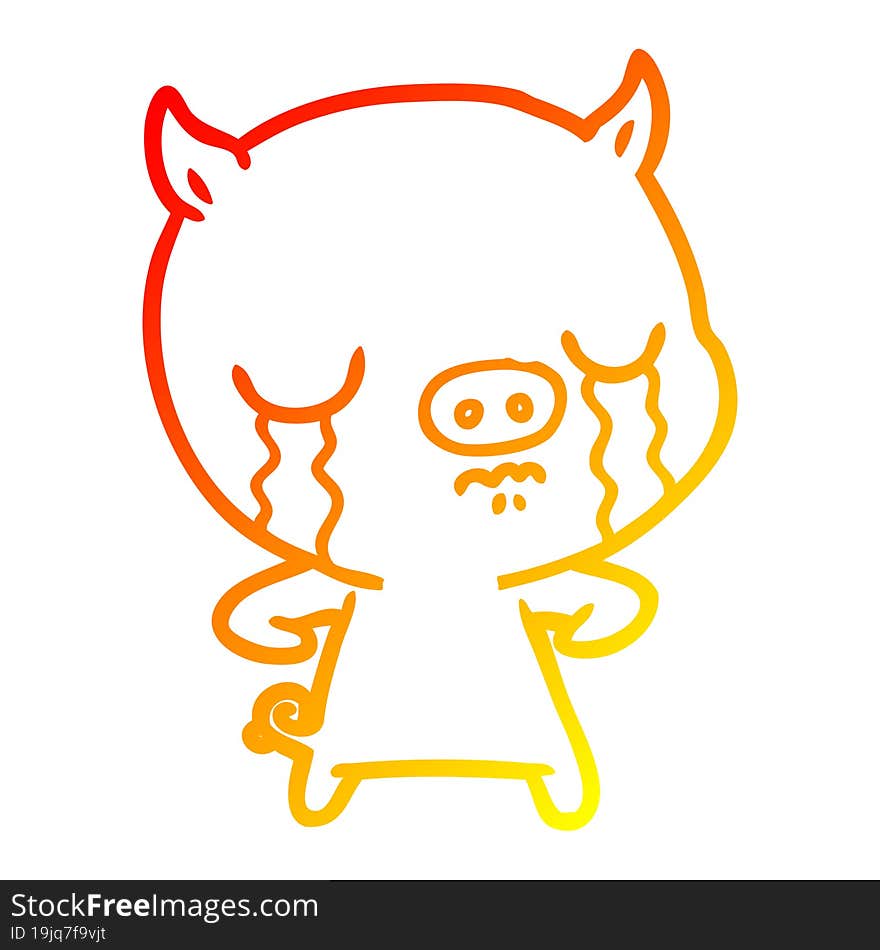 Warm Gradient Line Drawing Cartoon Pig Crying