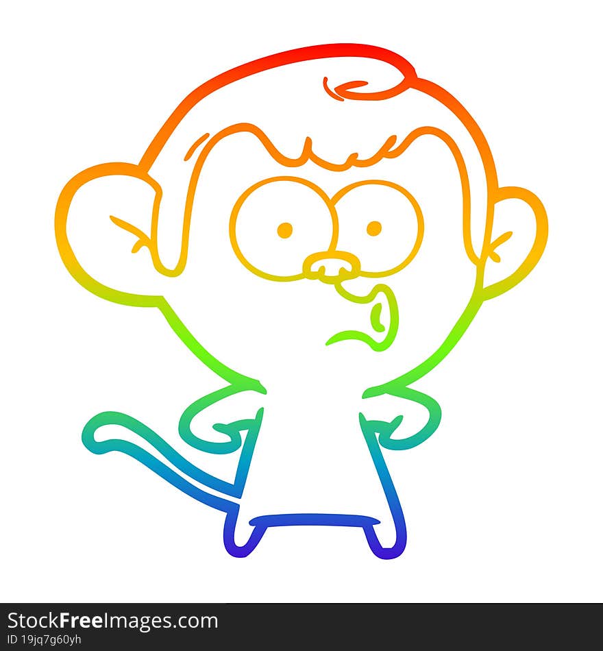 rainbow gradient line drawing cartoon hooting monkey