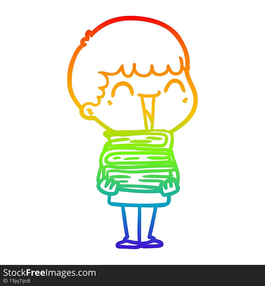 rainbow gradient line drawing of a cartoon happy man