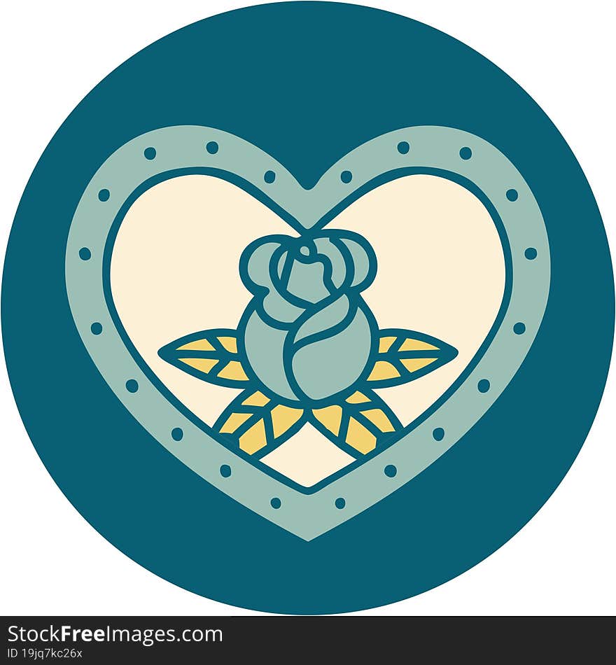 Tattoo Style Icon Of A Heart And Flowers